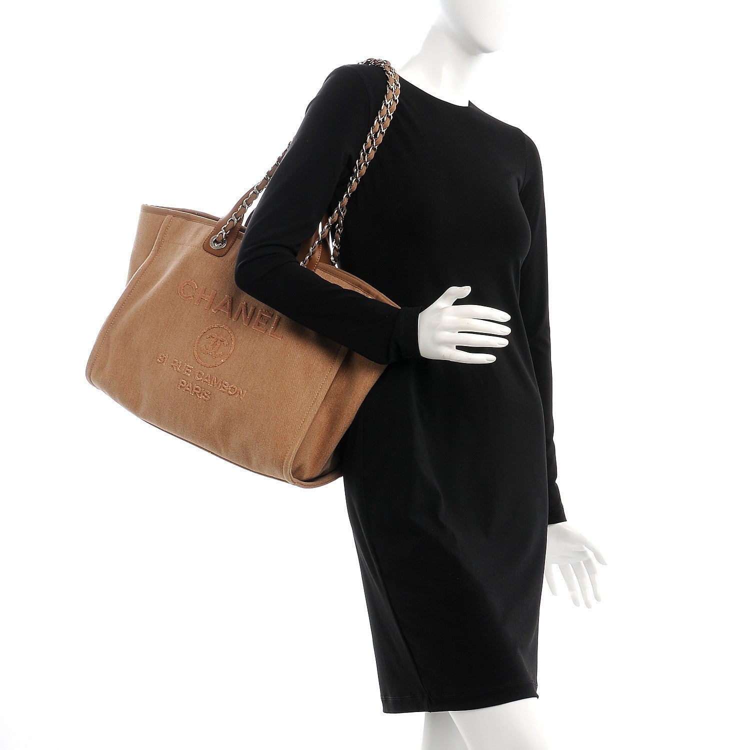 Chanel Canvas Sequin Large Deauville Tote Camel 2 of 9