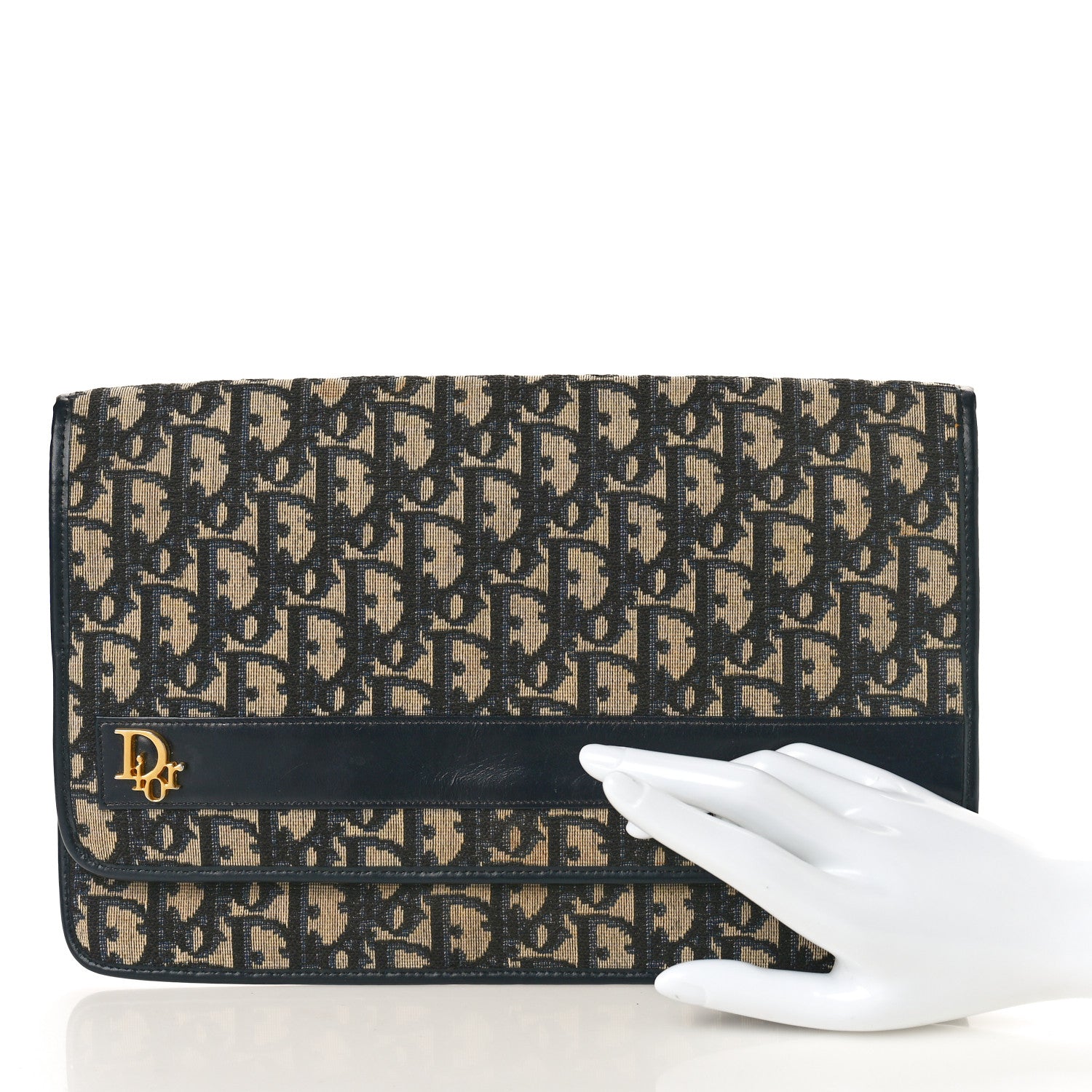 Christian Dior Monogram Flap Clutch Navy Blue 2 of 9
