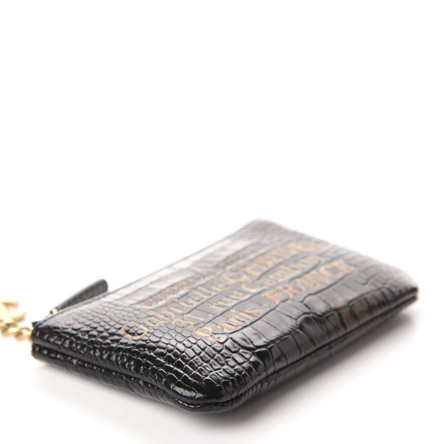 Calfskin Crocodile Embossed Cocodile Cosmetic Case Black Gold