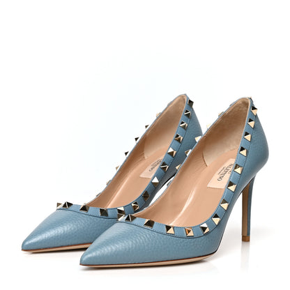Valentino Garavani Pebbled Calfskin Rockstud 85mm Pumps 37 Light Blue 3 of 8