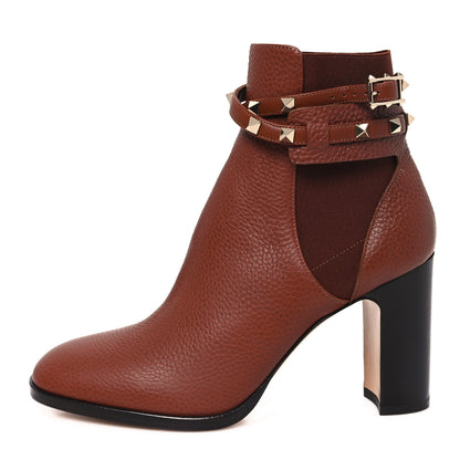Valentino Garavani Grainy Calfskin Rockstud Chelsea 90mm Ankle Boots 39.5 Bright Cognac 1 of 10