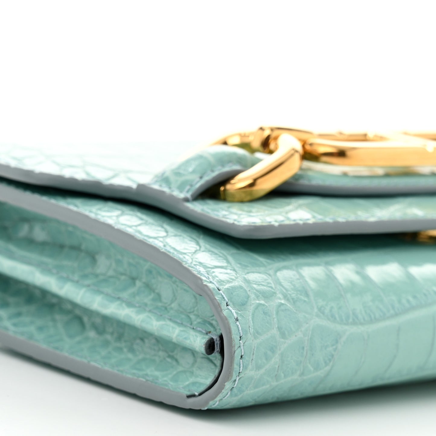 Calfskin Crocodile Embossed Mini Whitney Shoulder Bag Pastel Turquoise