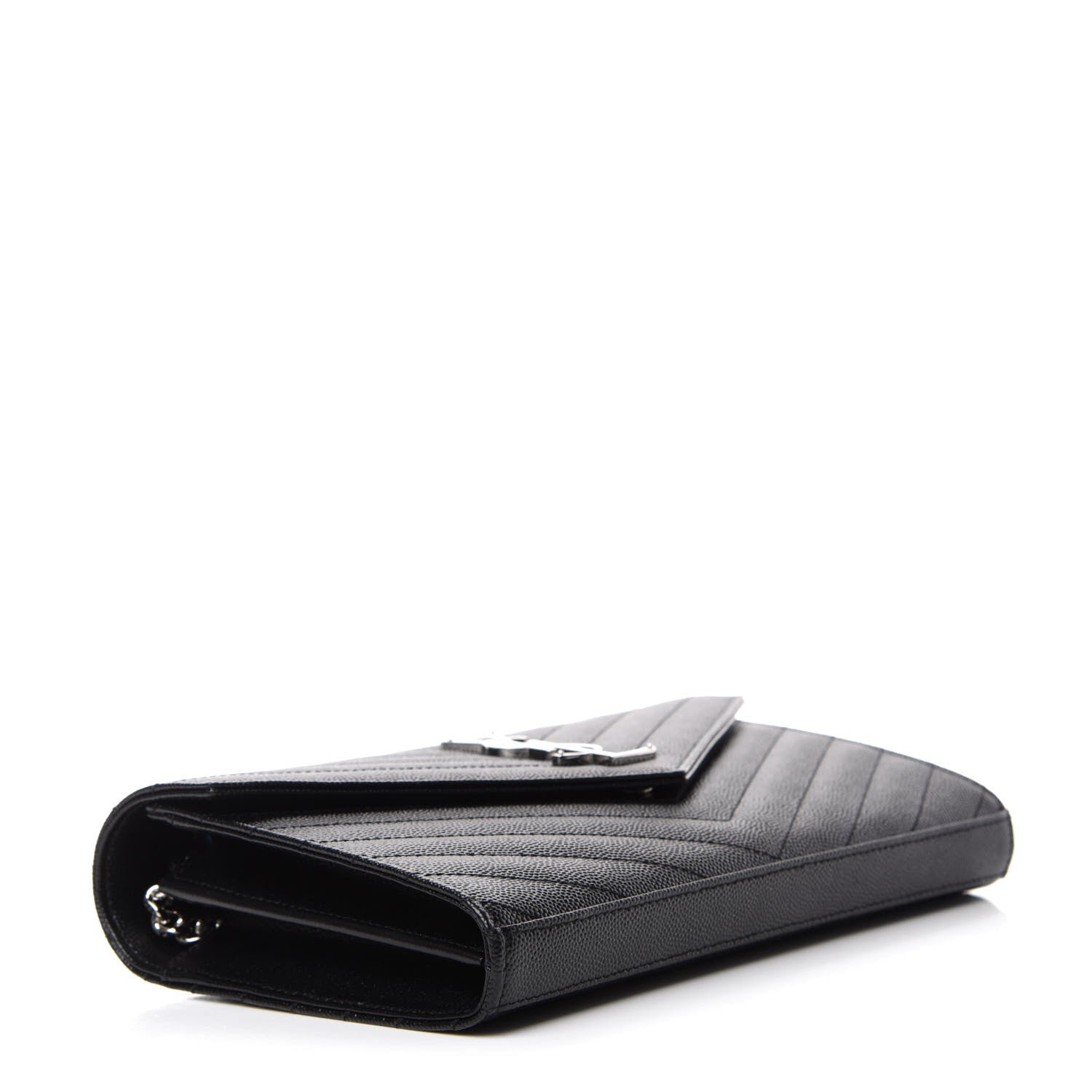 Saint Laurent Grain De Poudre Matelasse Chevron Monogram Chain Wallet Black 4 of 10