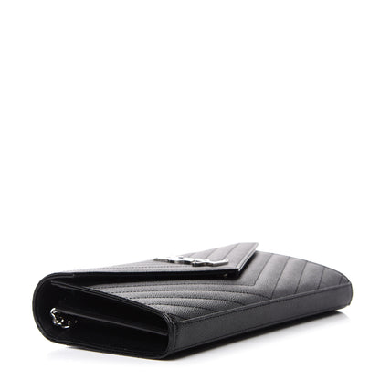 Saint Laurent Grain De Poudre Matelasse Chevron Monogram Chain Wallet Black 4 of 10