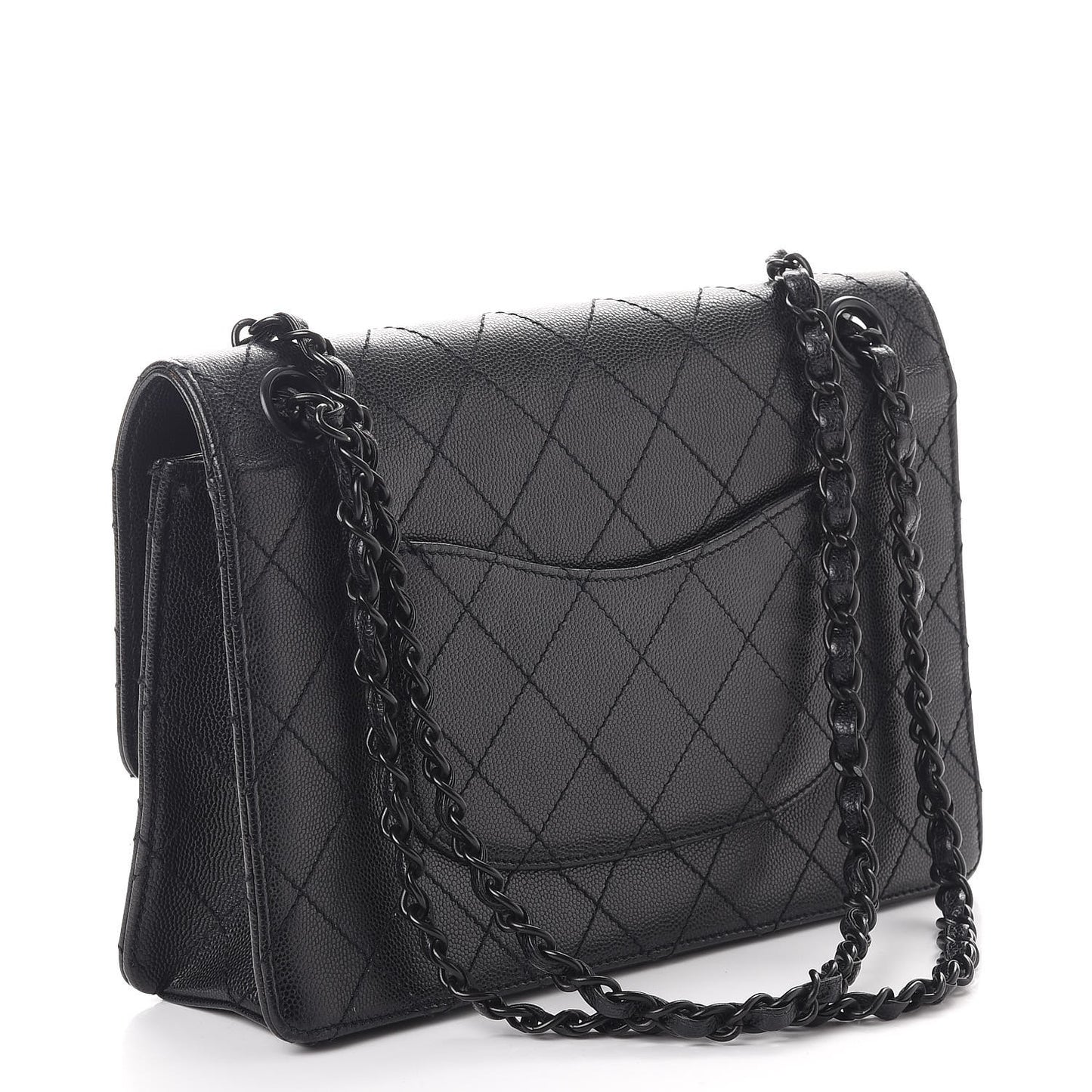 Caviar Stitch Medium Single Flap So Black