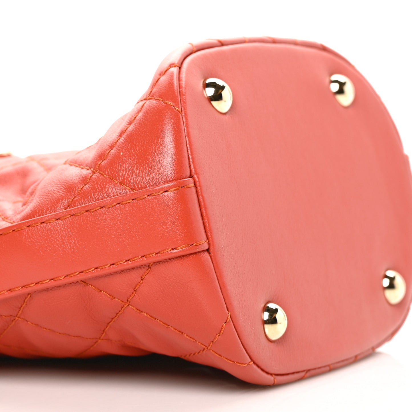 Lambskin Quilted Small CC Lock Flap Bucket Bag Red