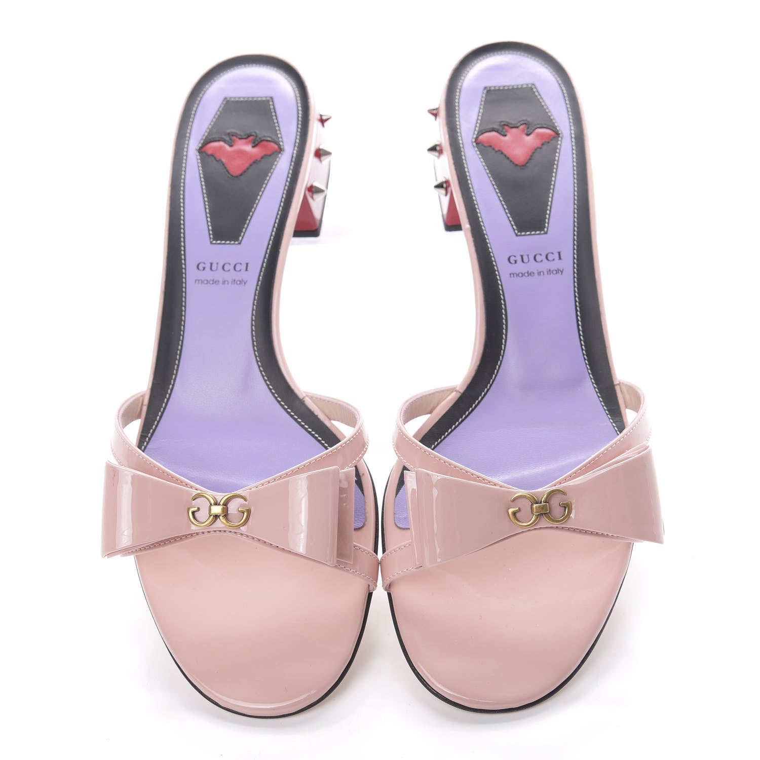 Gucci Patent GG Bow Sadie Spike Low Heel Slide Sandals 40 Perfect Pink 5 of 10