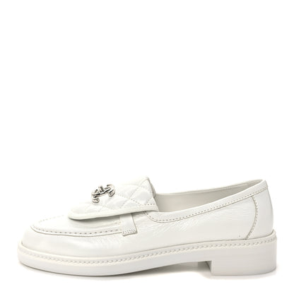 Chanel Lambskin Quilted CC Turnlock Loafers 37 White 1 of 9
