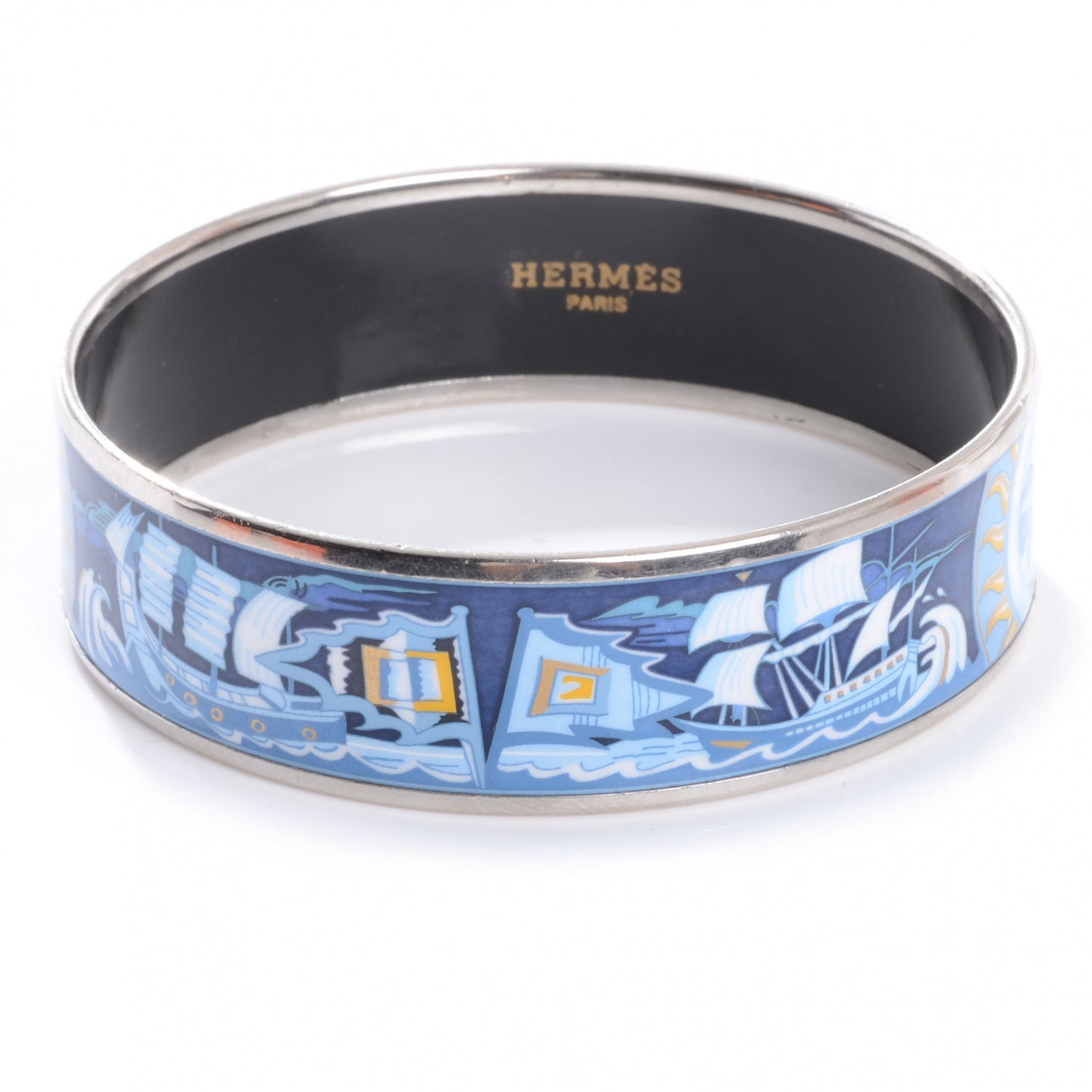 Hermes Enamel Printed Wide Sailing Ships Bracelet 65 1 of 5