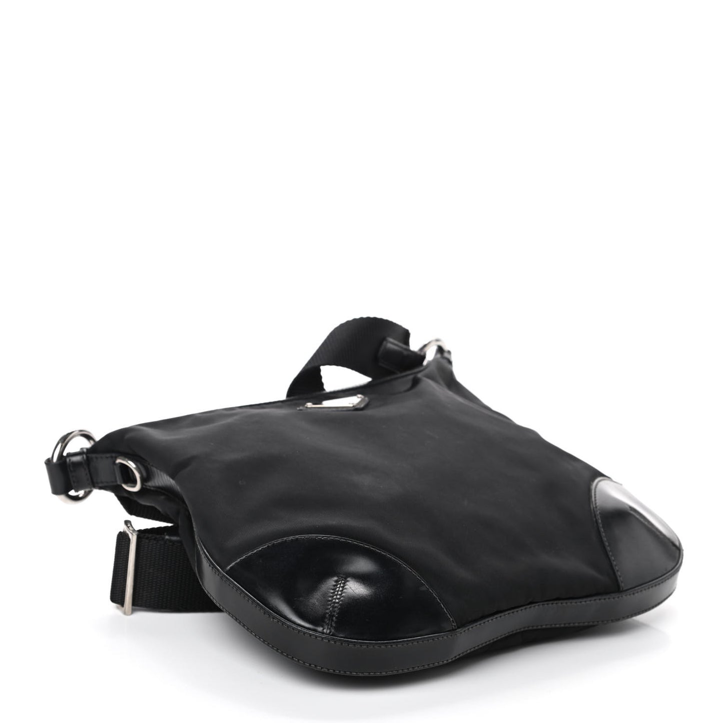 Tessuto Nylon Calfskin Flat Messenger Bag Black