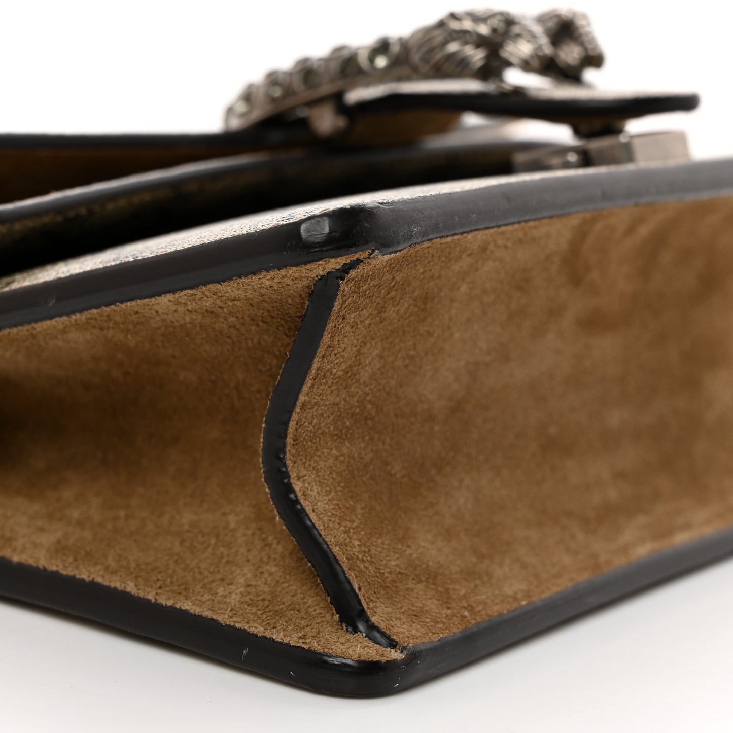 GG Supreme Monogram Suede Crystal Small Dionysus Shoulder Bag Beige Ebony Taupe