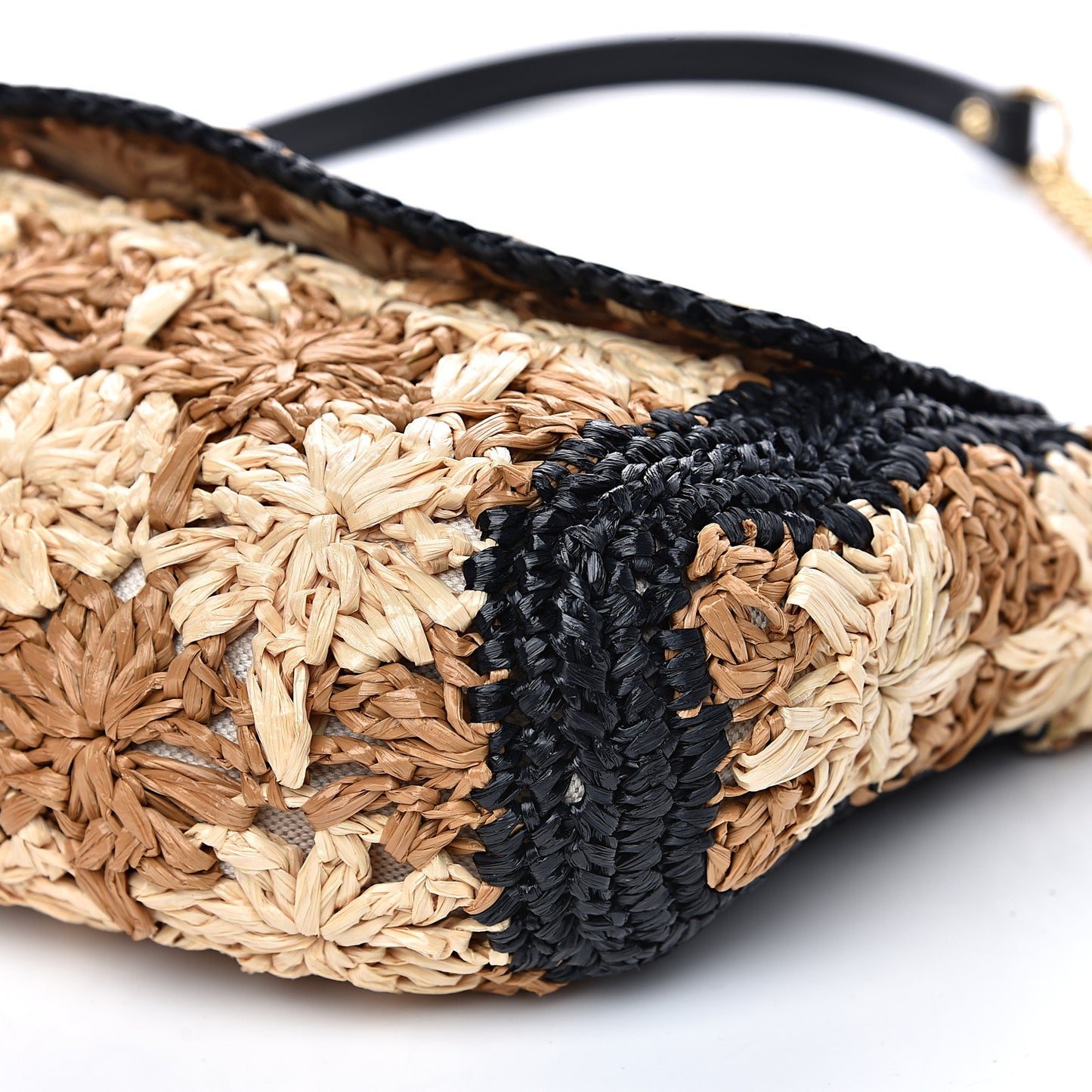 Raffia Azalea Calfskin Crochet Flower Small GG Marmont Shoulder Bag Natural Ecru Black
