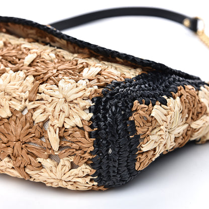 Gucci Raffia Azalea Calfskin Crochet Flower Small GG Marmont Shoulder Bag Natural Ecru Black 9 of 10