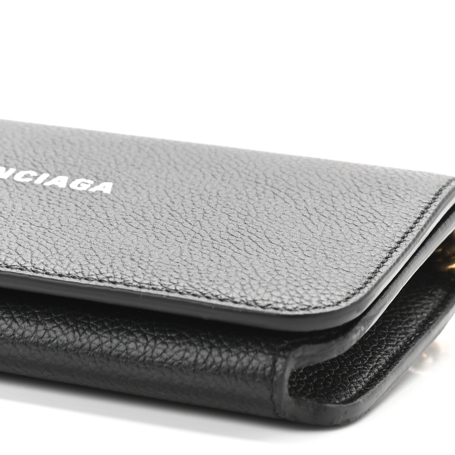 Balenciaga Grained Calfskin Logo Cash Phone Holder Wallet On Chain Black White 11 of 12