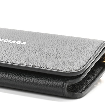 Balenciaga Grained Calfskin Logo Cash Phone Holder Wallet On Chain Black White 11 of 12