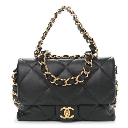 Chanel Lambskin Quilted Chain Top Handle Flap Black 1 of 9
