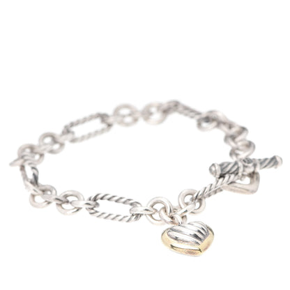 David Yurman Sterling Silver 18K Yellow Gold Cable Heart Charm Bracelet 1 of 4
