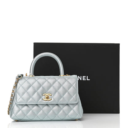 Chanel Metallic Caviar Quilted Mini Coco Handle Flap Light Blue 9 of 9