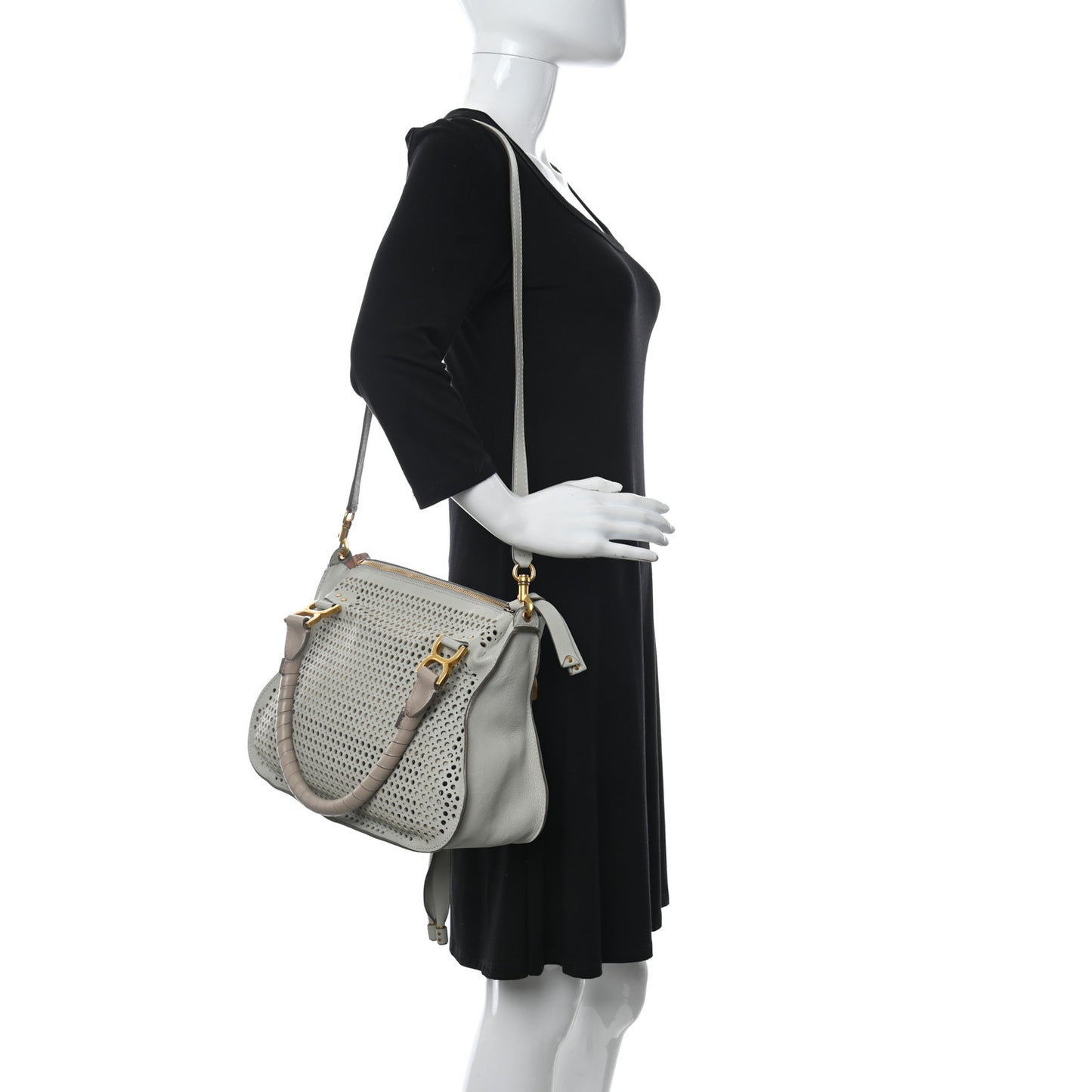 Calfskin Perforated Medium Marcie Satchel Grey