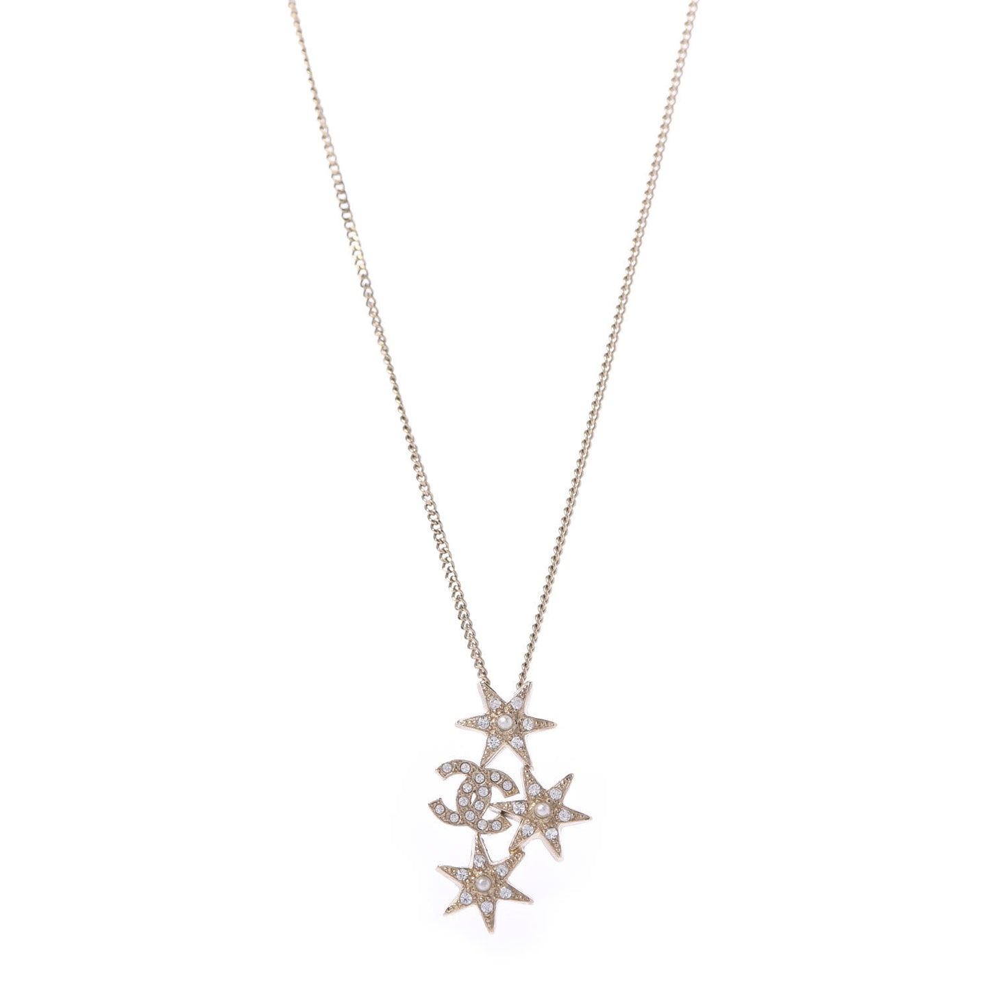 Crystal Pearl CC Star Necklace Gold