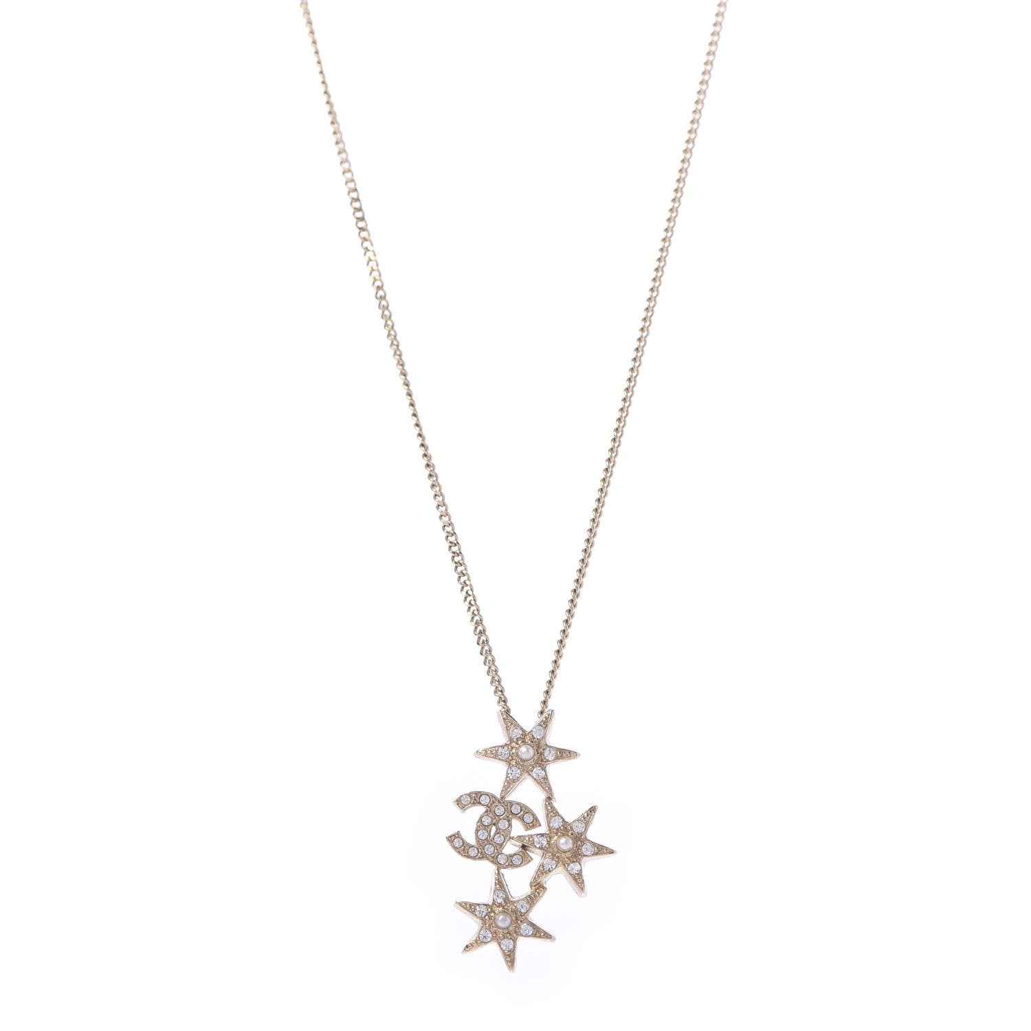 Chanel Crystal Pearl CC Star Necklace Gold 1 of 5