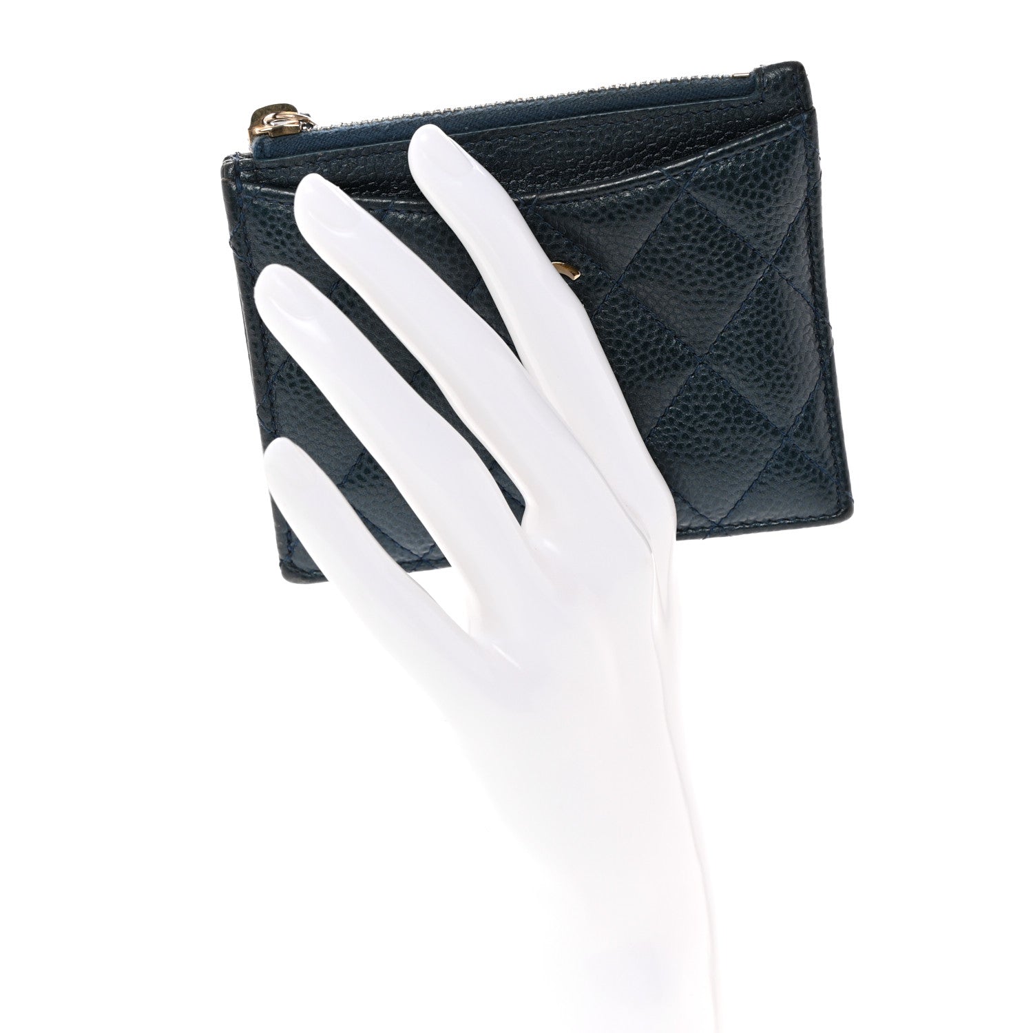 Chanel Metallic Caviar Quilted CC Zip Card Holder Dark Blue 2 of 11