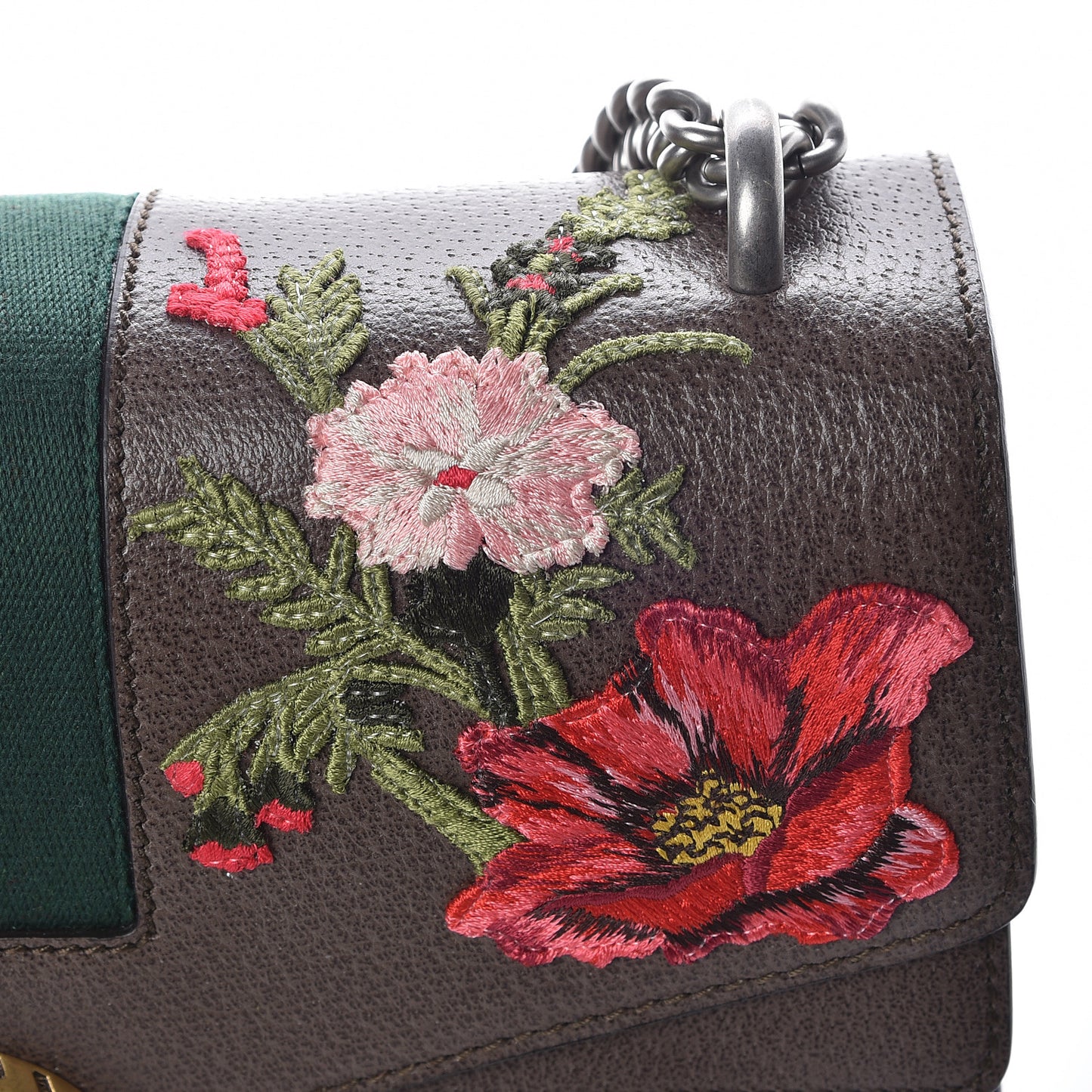Calfskin Web Floral Embroidered Medium Dionysus Shoulder Bag New Acero