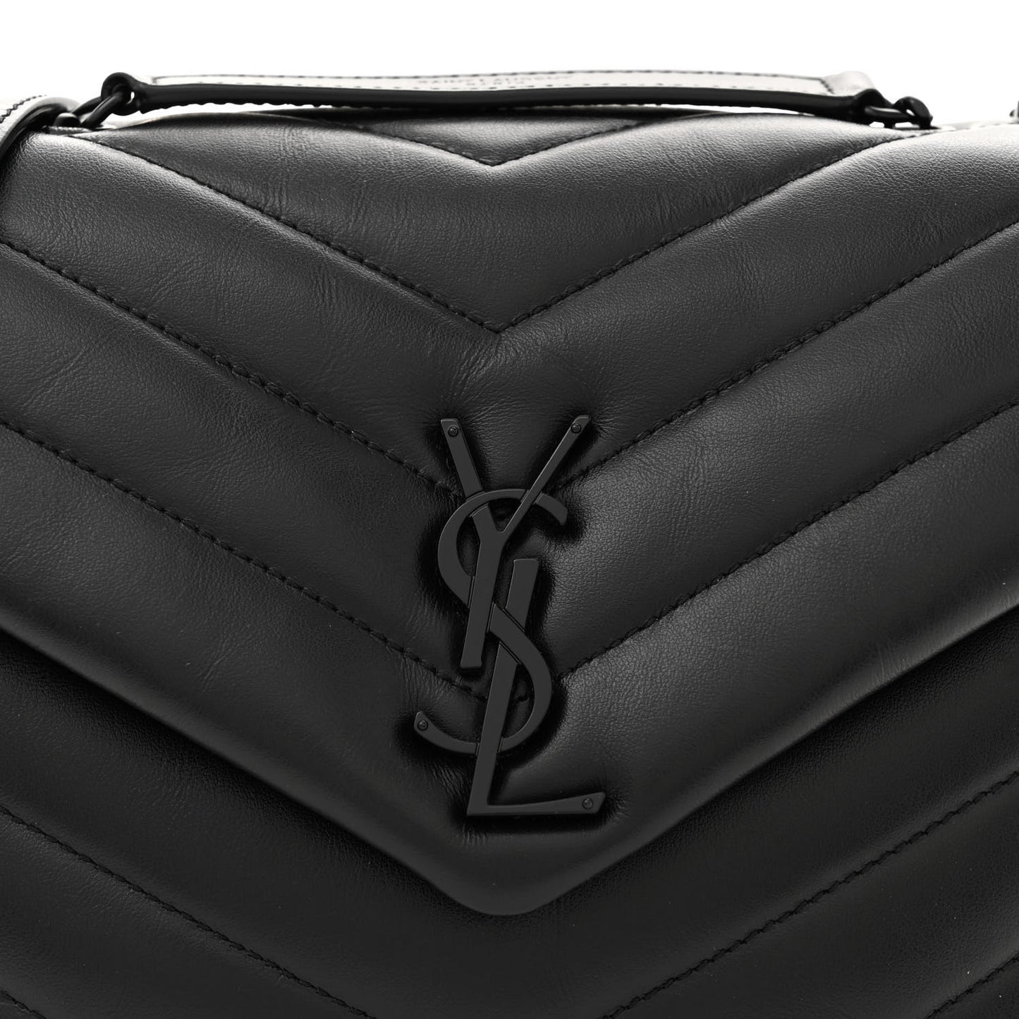 Calfskin Y Quilted Monogram Monochrome Small Loulou Chain Satchel Black