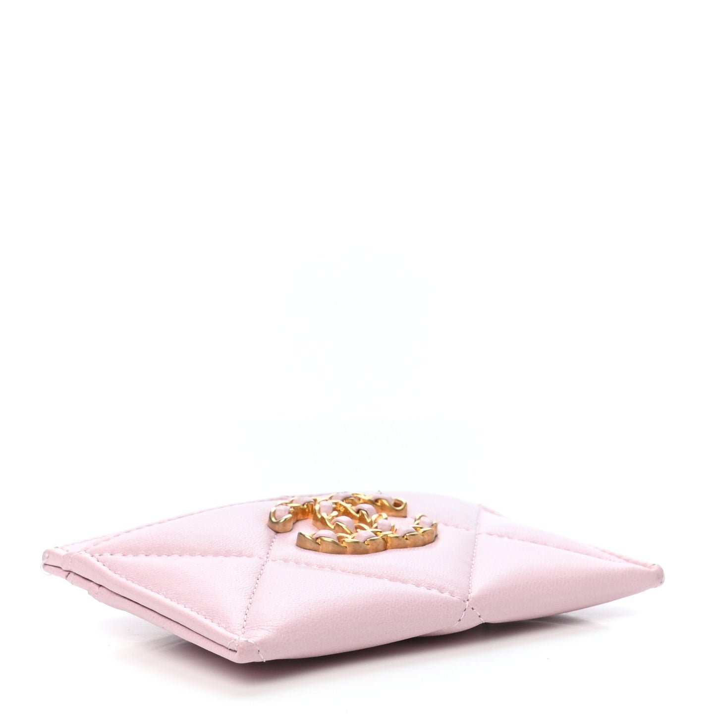 Lambskin Quilted Chanel 19 Card Holder Light Pink