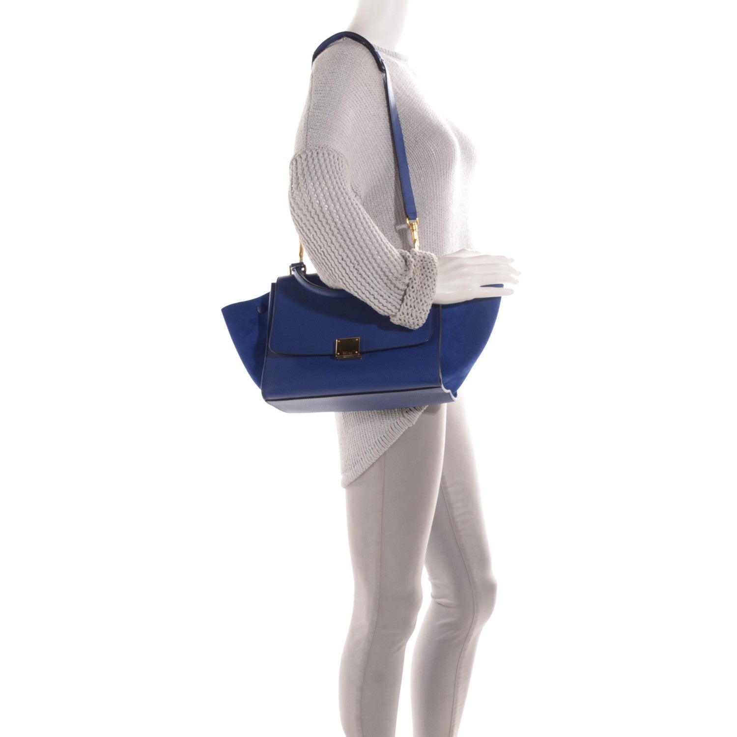 Celine Drummed Calfskin Suede Small Trapeze Indigo 2 of 8