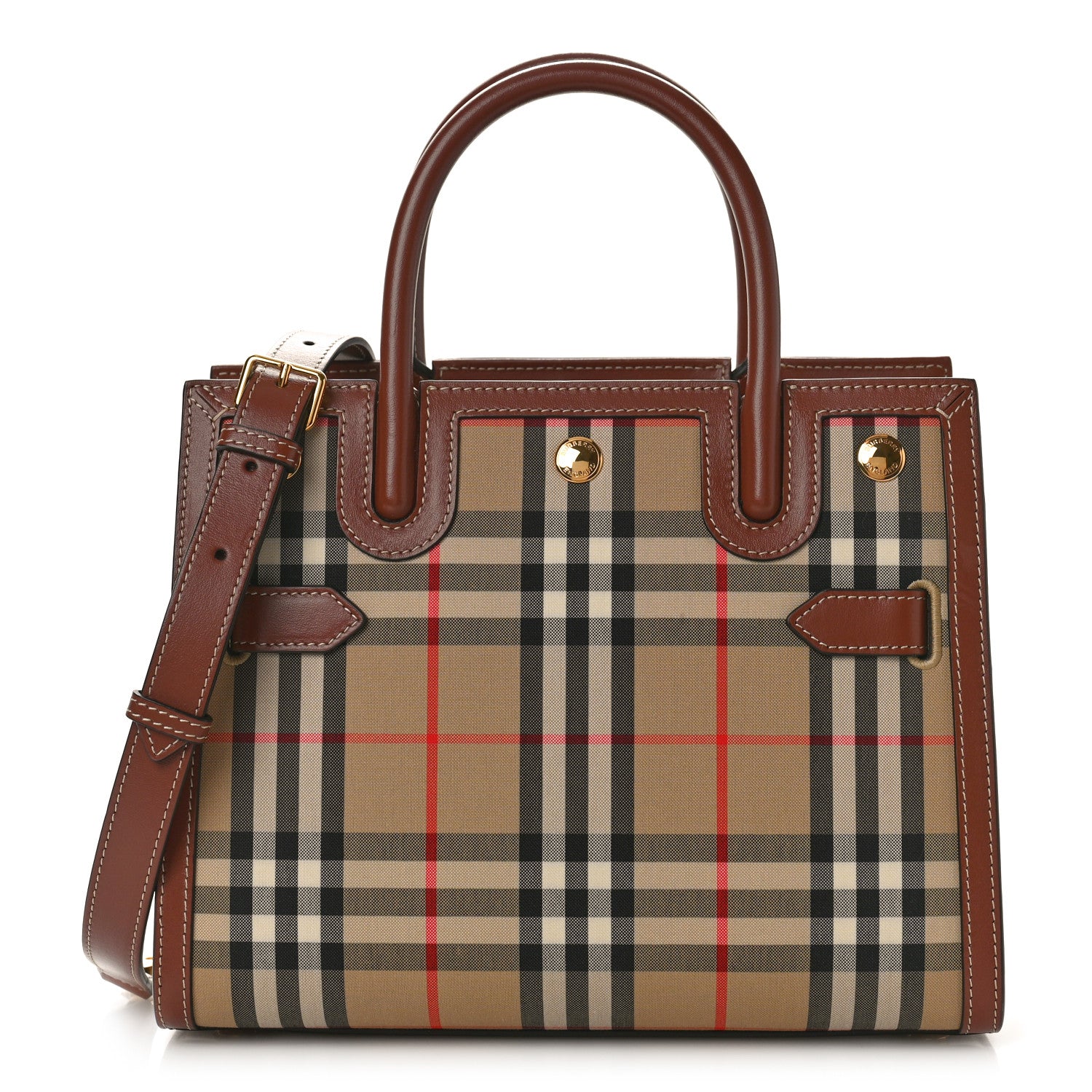 Burberry Calfskin Vintage Check Mini Two Handle Title Bag Archive Beige 1 of 9