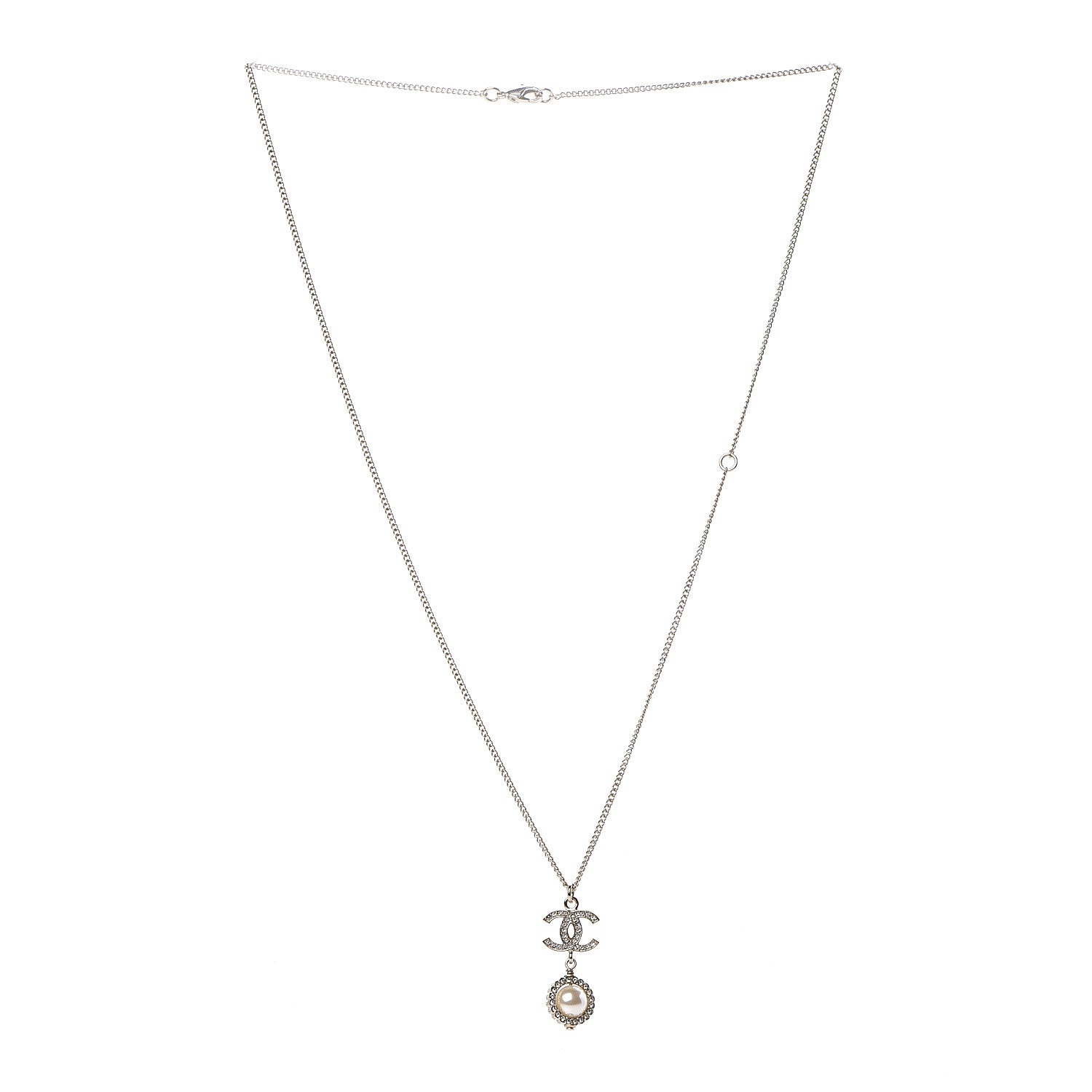 Chanel Crystal CC Pearl Drop Necklace Gold 3 of 5