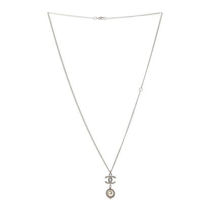 Chanel Crystal CC Pearl Drop Necklace Gold 3 of 5