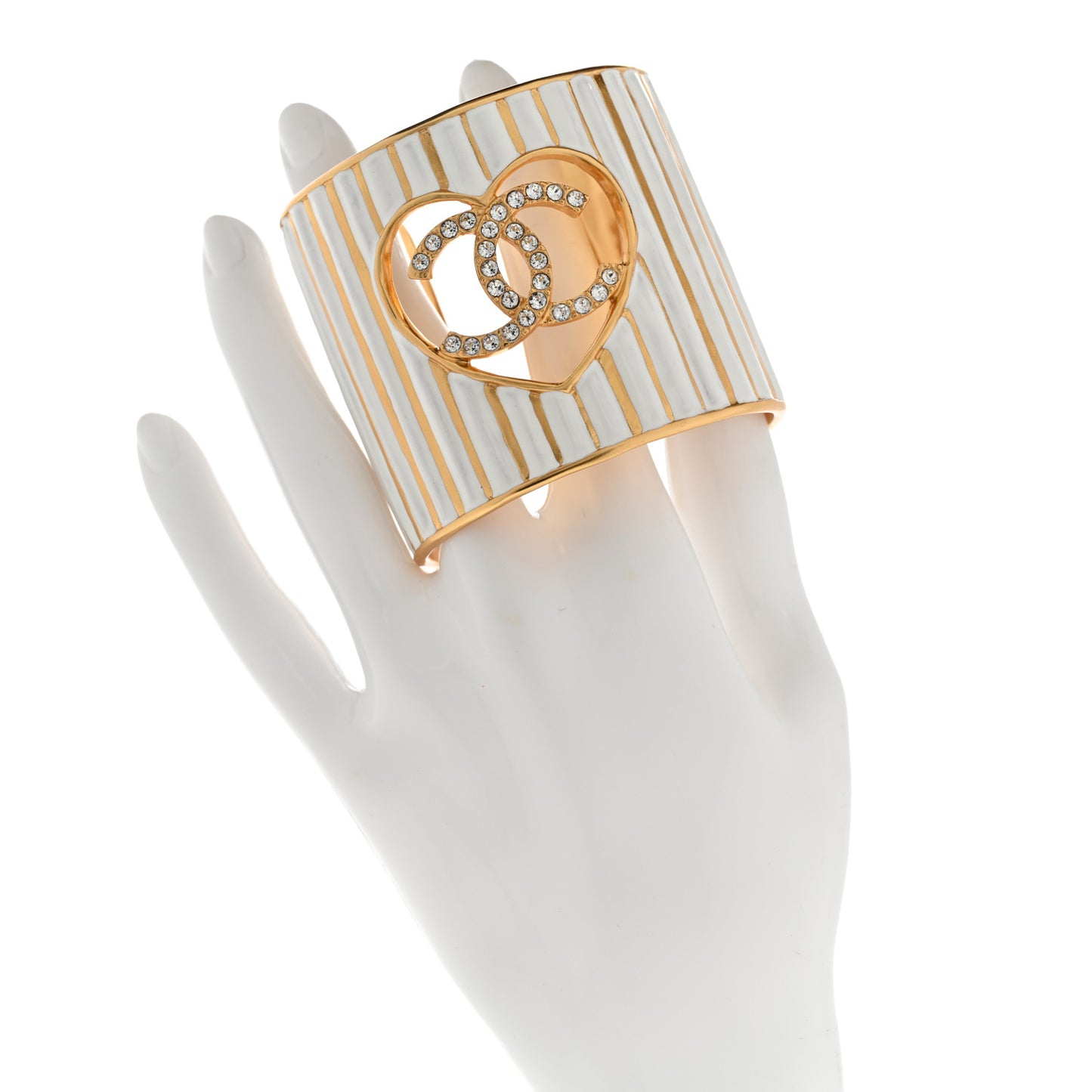 Crystal Heart CC Cuff Bracelet M Gold White