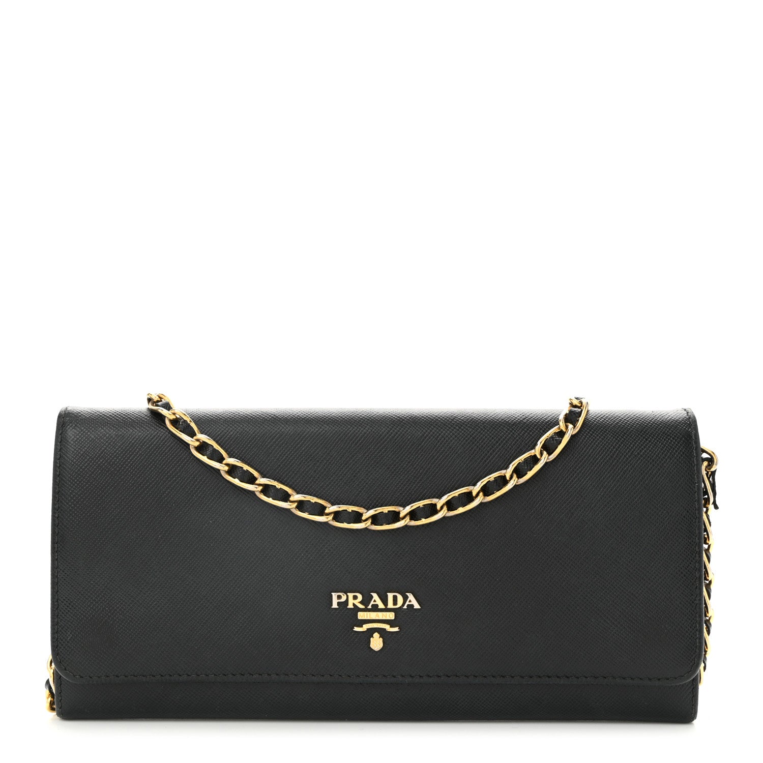 Prada Saffiano Metal Oro Chain Wallet Black 1 of 14
