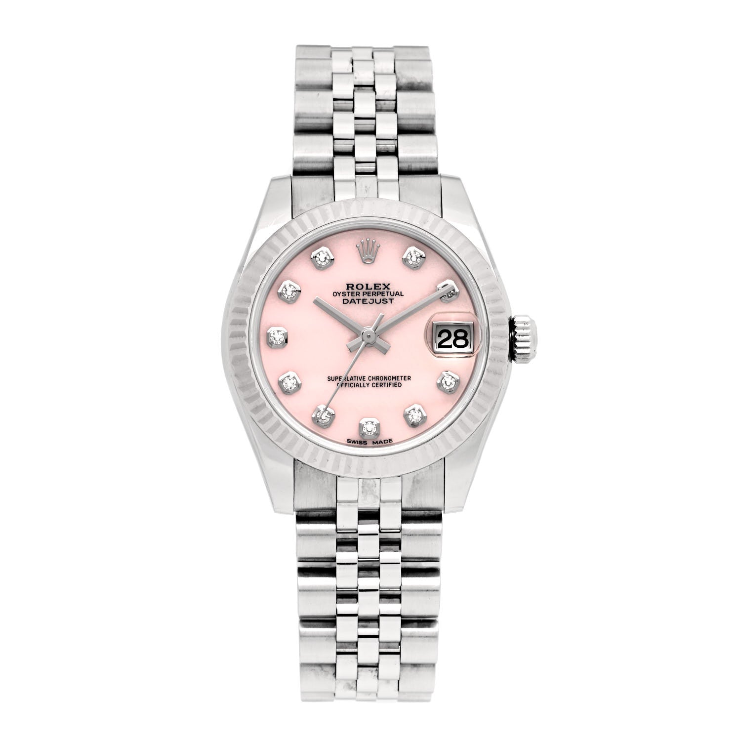 Rolex Stainless Steel 18K White Gold Diamond Pink Mother of Pearl 31mm Oyster Perpetual Datejust Watch 178274 1 of 5