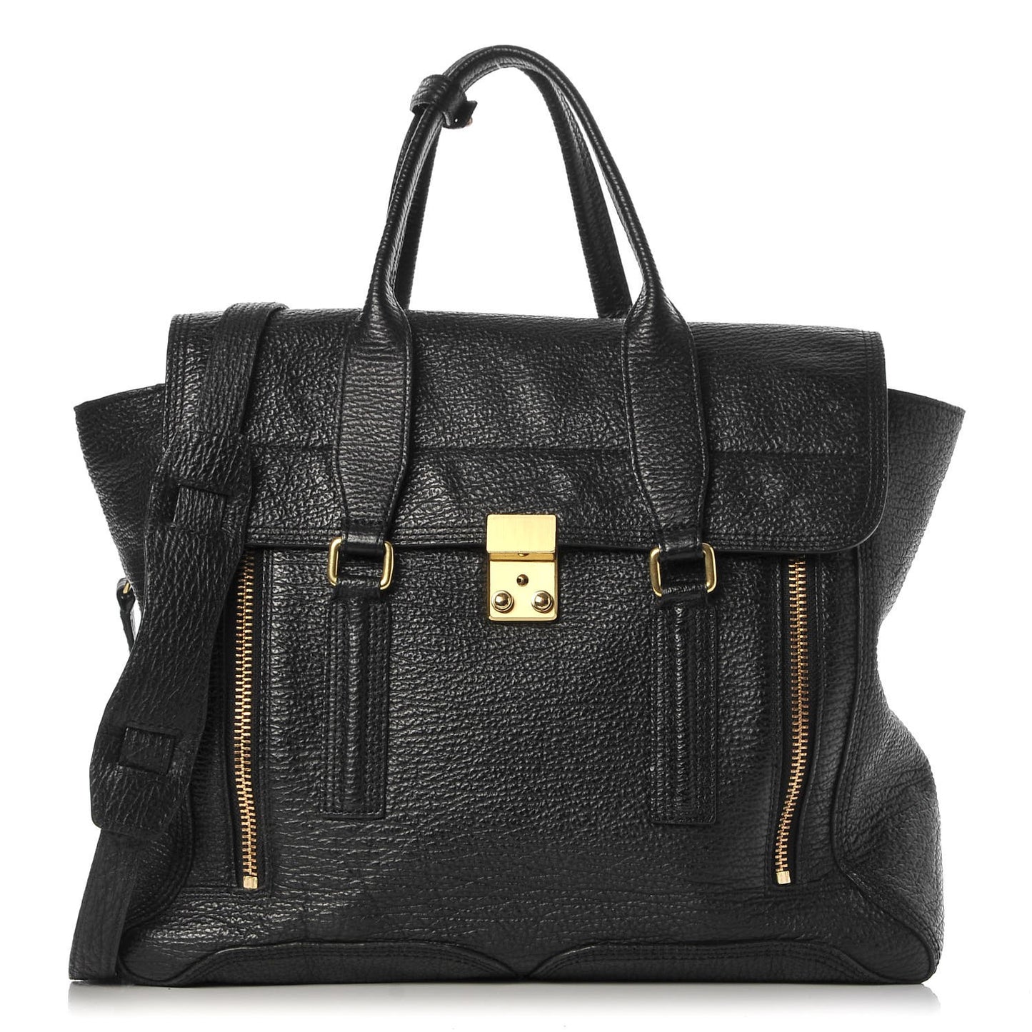 3.1 Textured Calfskin Large Pashli Satchel Black