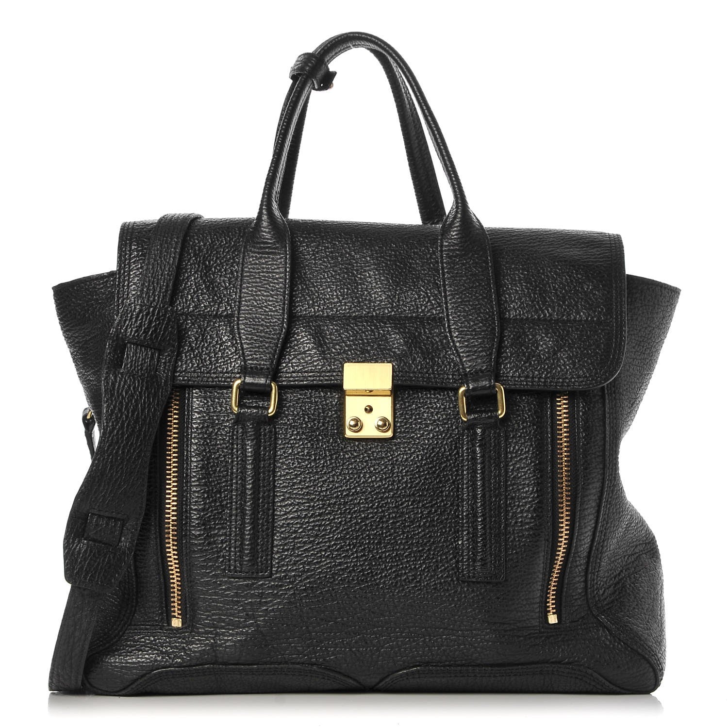 3.1 Phillip Lim 3.1 Textured Calfskin Large Pashli Satchel Black 1 of 7