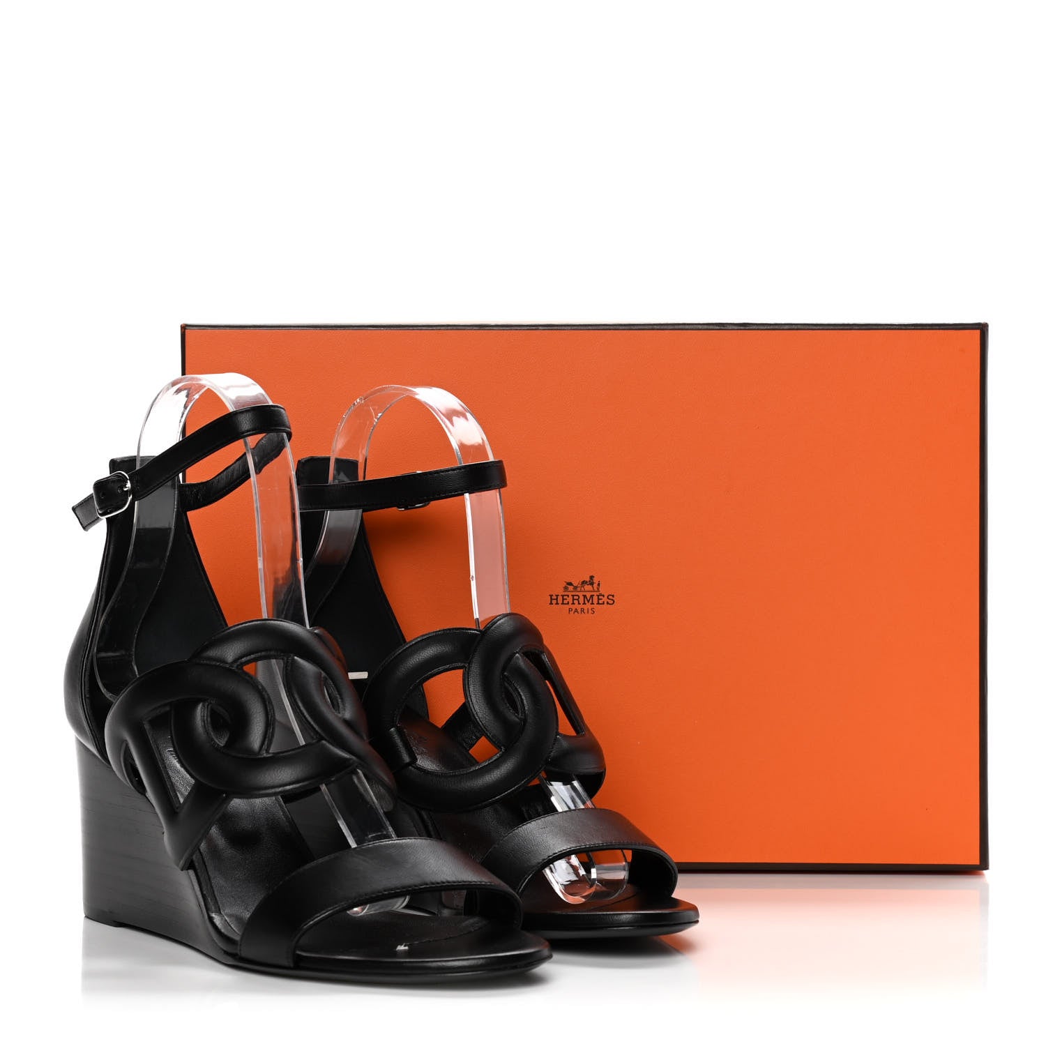 Hermes Nappa Brisbane Wedge Sandals 37 Black 12 of 12
