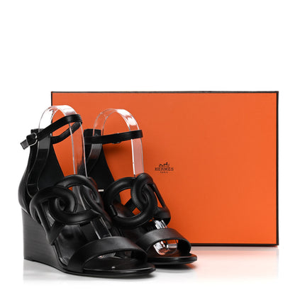 Hermes Nappa Brisbane Wedge Sandals 37 Black 12 of 12