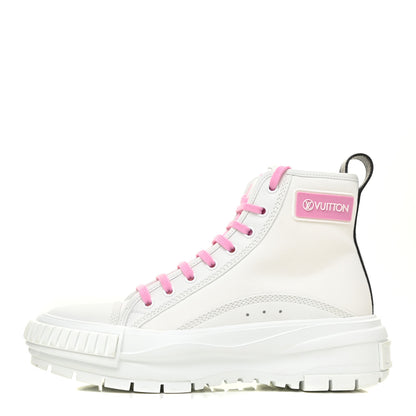 Louis Vuitton Canvas Monogram LV Squad Sneaker Boots 38 White Pink 1 of 13