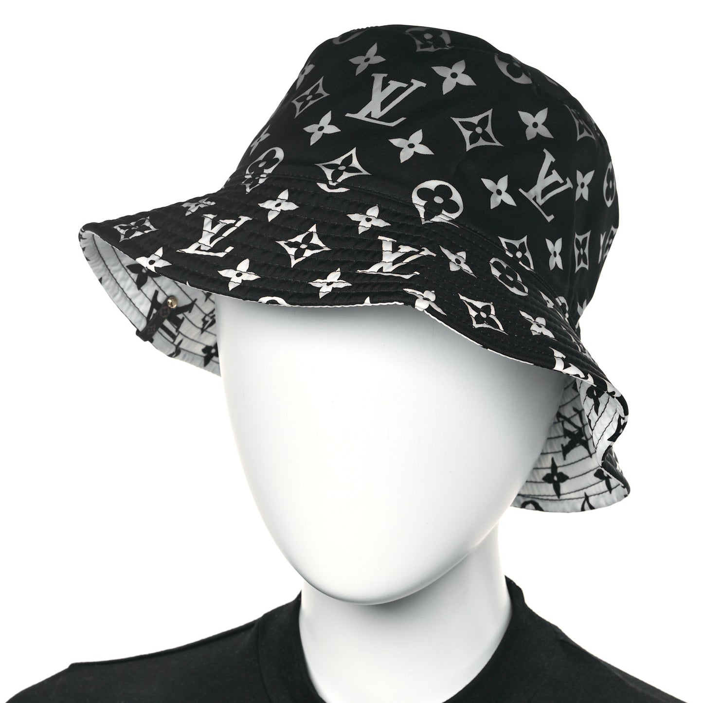 Nylon Monogram Reversible Bob Bucket Hat S Black White