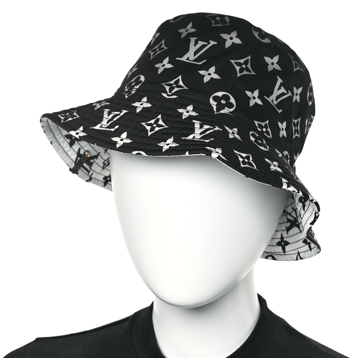 Louis Vuitton Nylon Monogram Reversible Bob Bucket Hat S Black White 2 of 13