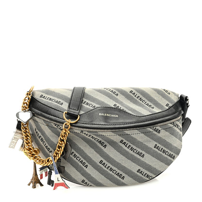 Balenciaga Canvas Jacquard Diagonal Allover Logo XS Souvenir Belt Bag Beige 1 of 9