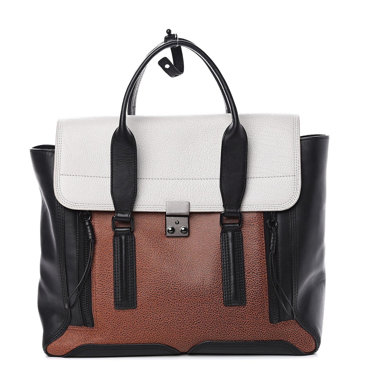 3.1 Textured Calfskin Large Colorblock Pashli Satchel Copper
