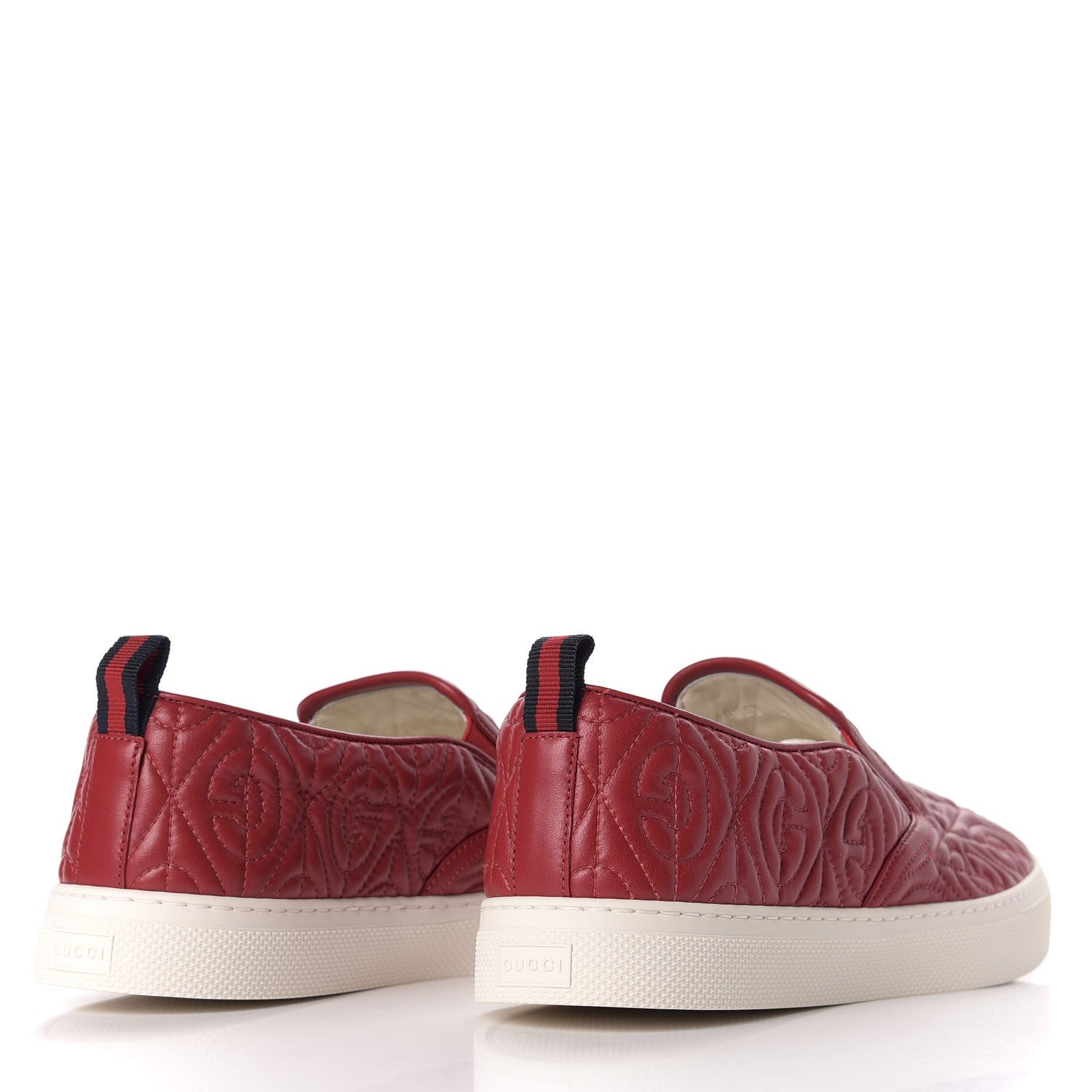 Gucci Nappa Web G Rhombus Quilted Mens Slip On Sneakers 9 Hibiscus Red Rosso 4 of 10