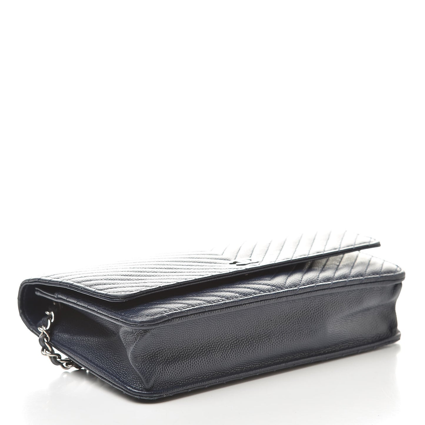 Caviar Chevron Quilted Wallet On Chain WOC Navy