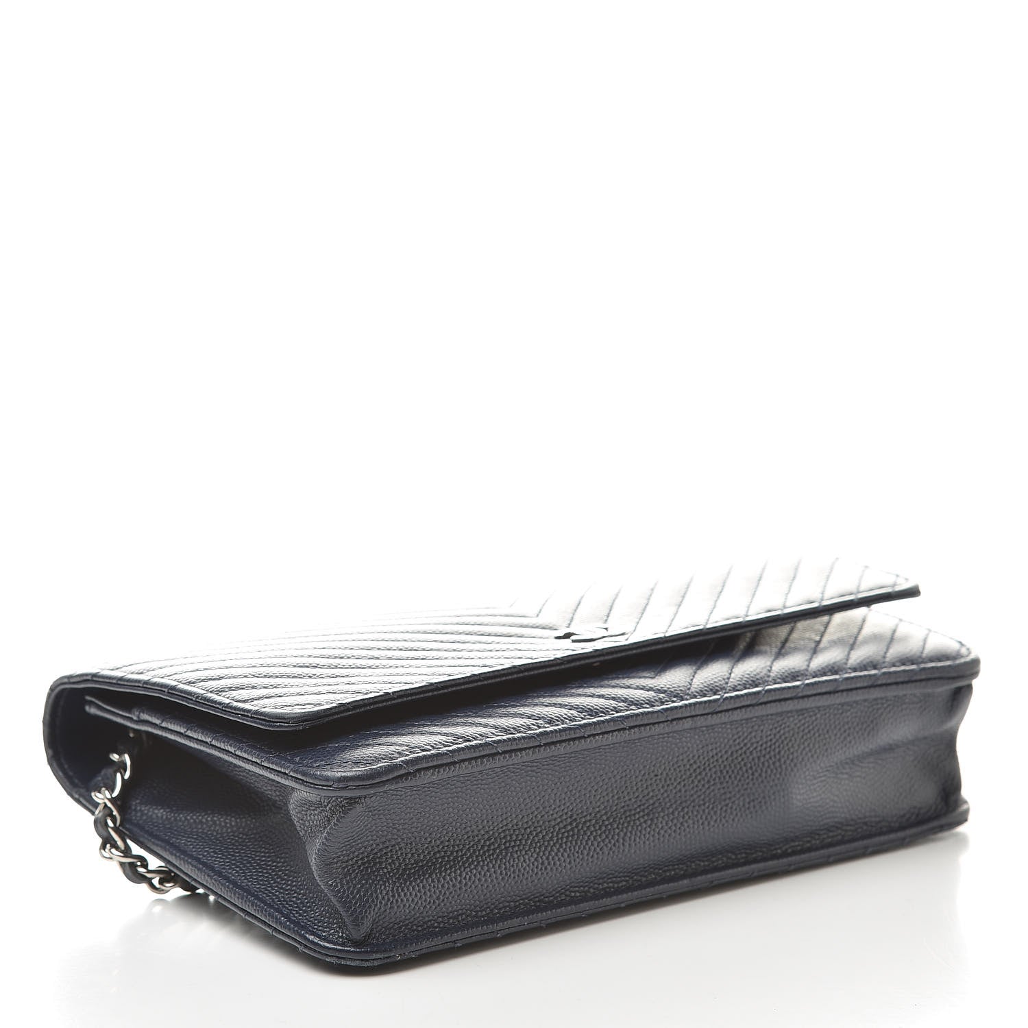 Chanel Caviar Chevron Quilted Wallet On Chain WOC Navy 4 of 17