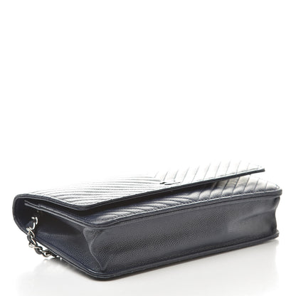 Chanel Caviar Chevron Quilted Wallet On Chain WOC Navy 4 of 17