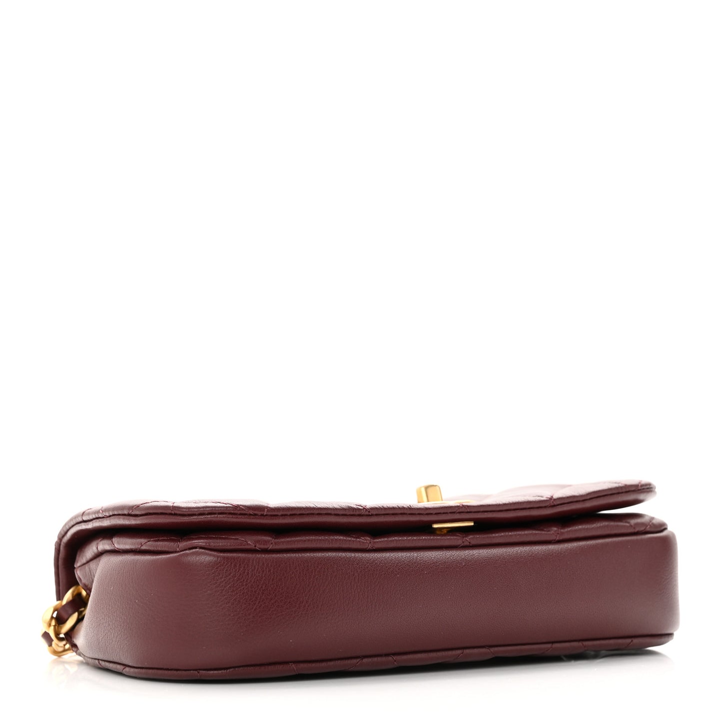 Calfskin Quilted Coco Mail Clutch With Chain Burgundy